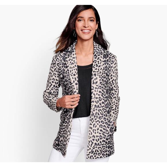NWT Johnston & Murphy Animal-Print Faux-Suede Open Blazer Ivory Multi Womens L - Picture 1 of 5